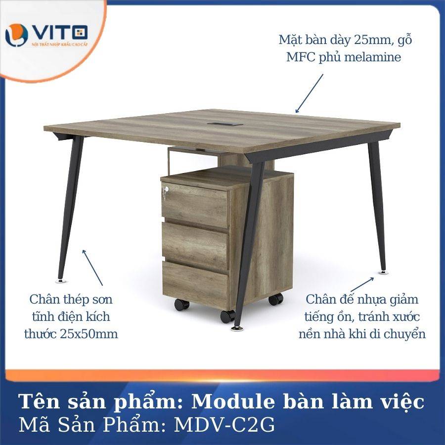 Module bàn làm việc 2 người chân côn Vito MDV-C2G