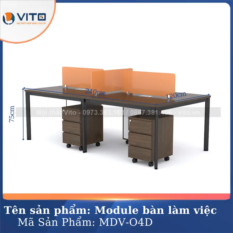 Module bàn làm việc 4 người chân oval Vito MDV-O4D