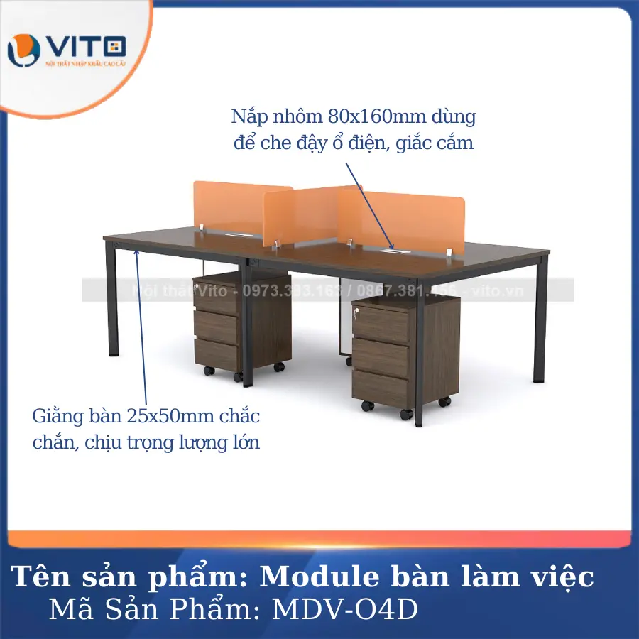 Module bàn làm việc 4 người chân oval Vito MDV-O4D