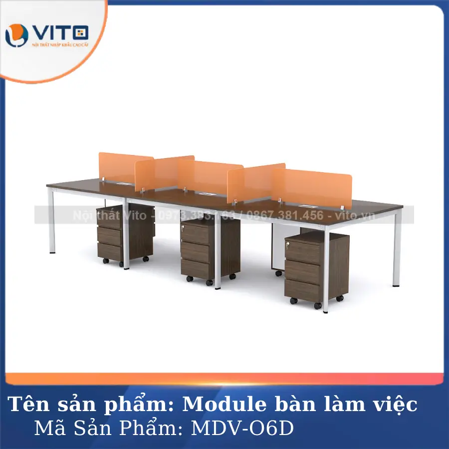 Module bàn làm việc 6 người chân oval Vito MDV-O6D