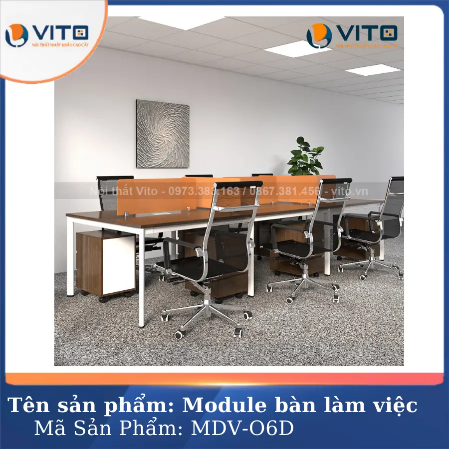 Module bàn làm việc 6 người chân oval Vito MDV-O6D