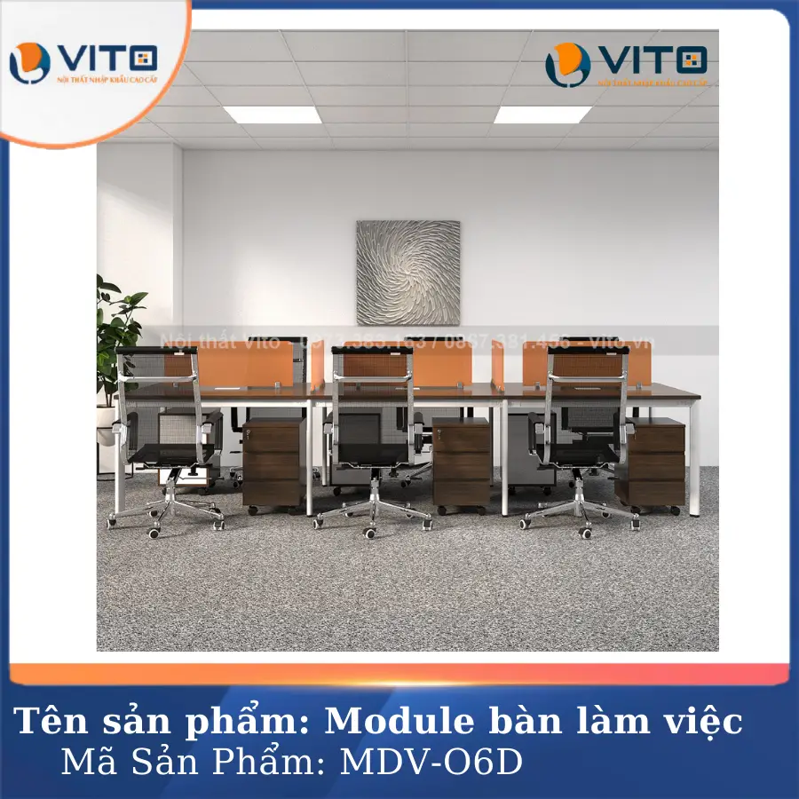 Module bàn làm việc 6 người chân oval Vito MDV-O6D