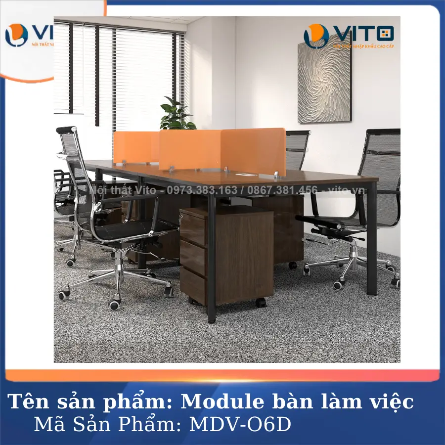 Module bàn làm việc 6 người chân oval Vito MDV-O6D