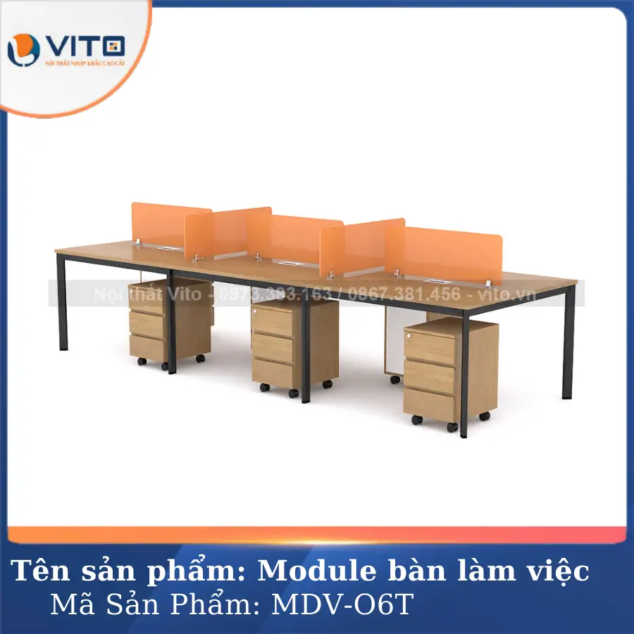 Module bàn làm việc 6 người chân oval Vito MDV-O6T