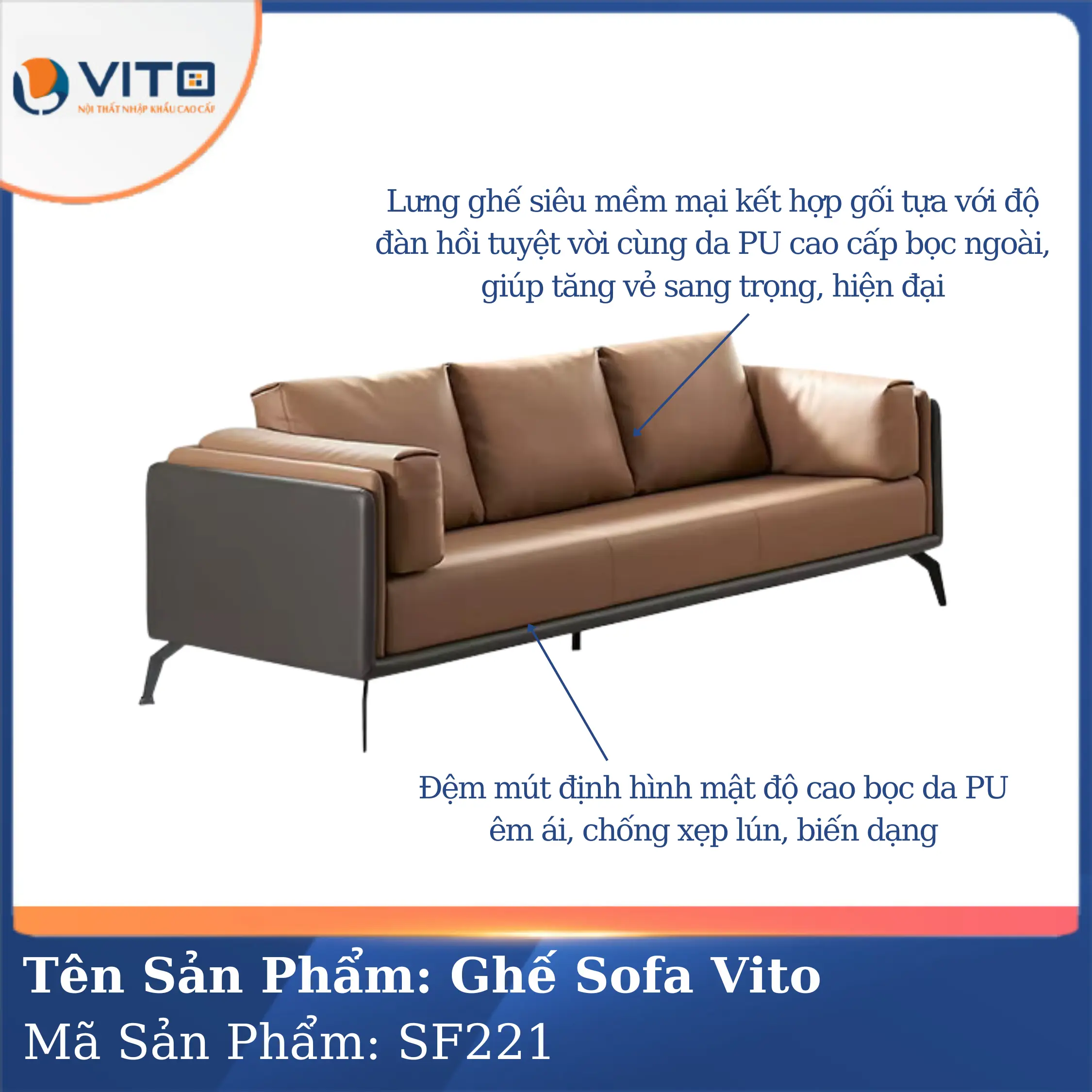 Bộ Ghế Sofa Da Cao Cấp Vito SF221