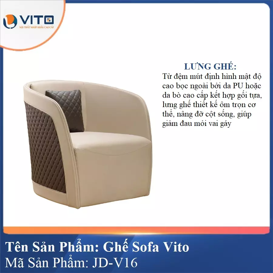 Ghế Sofa da cao cấp Vito JD-V16