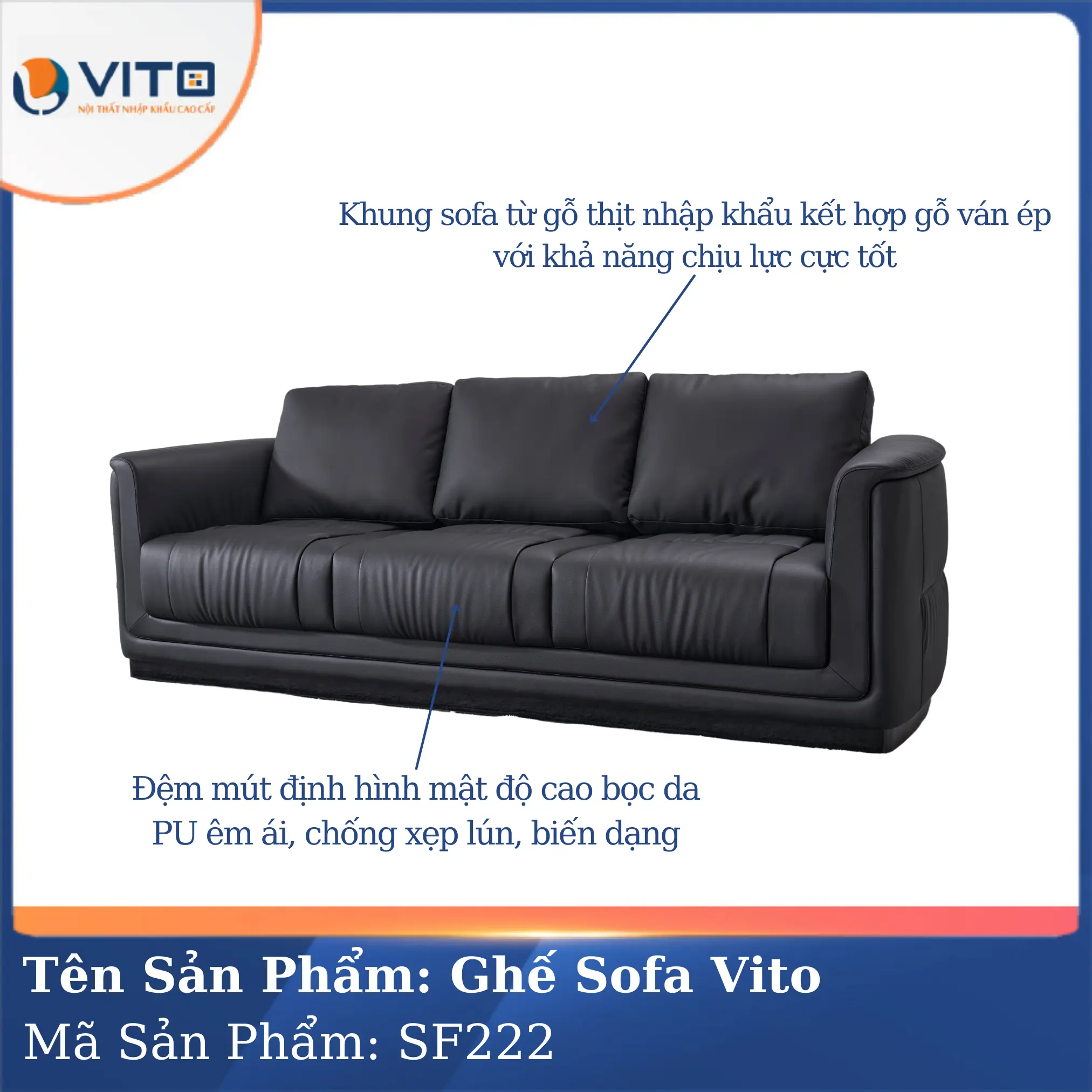 Bộ Ghế Sofa da cao cấp Vito SF222