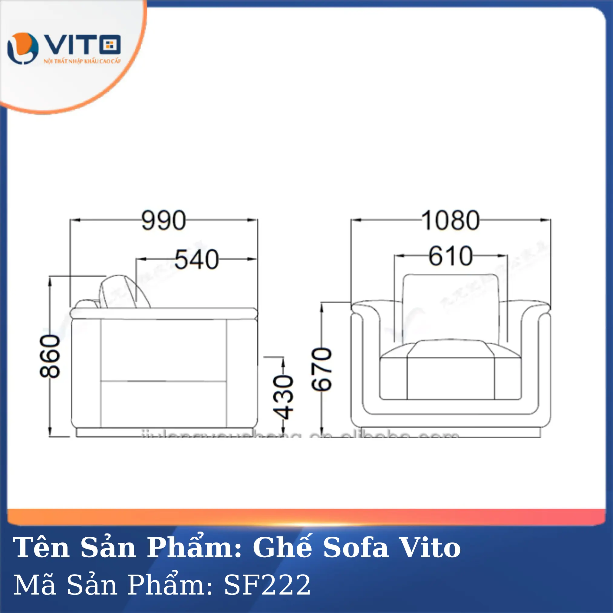 Bộ Ghế Sofa da cao cấp Vito SF222