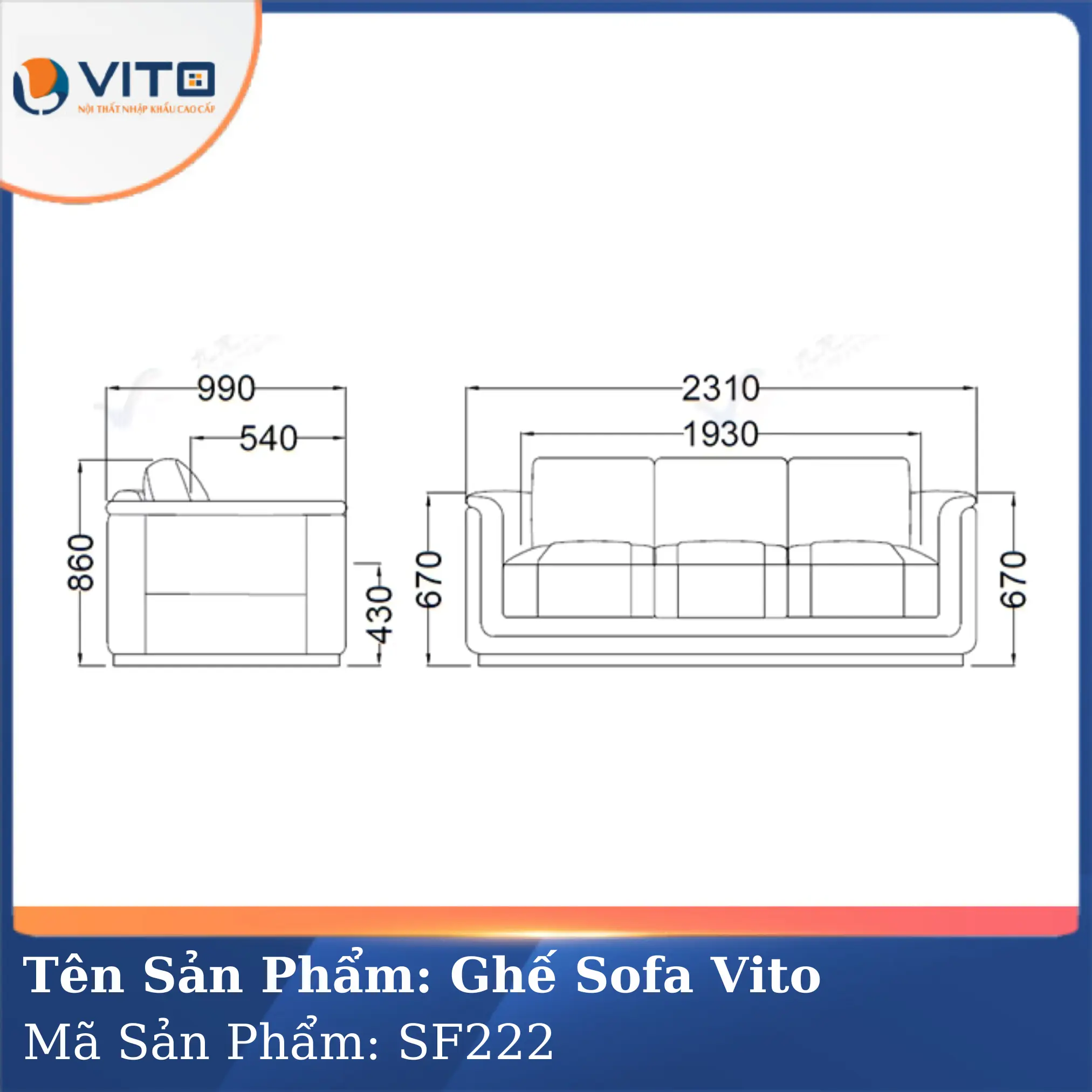 Bộ Ghế Sofa da cao cấp Vito SF222