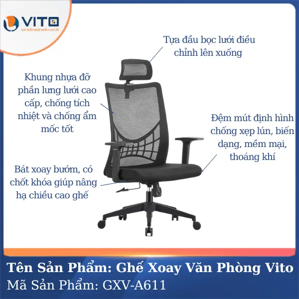 Ghế Xoay Văn Phòng Vito GXV-A611