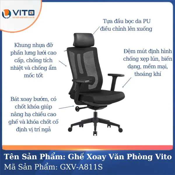 Ghế Xoay Văn Phòng Vito GXV-A811S