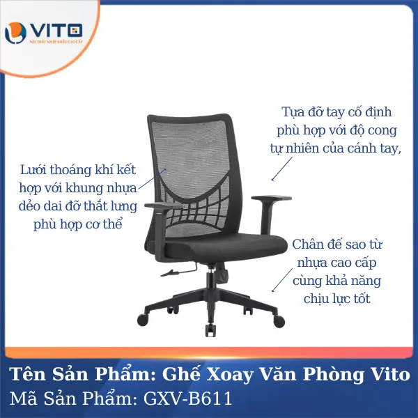 Ghế Xoay Văn Phòng Vito GXV-B611