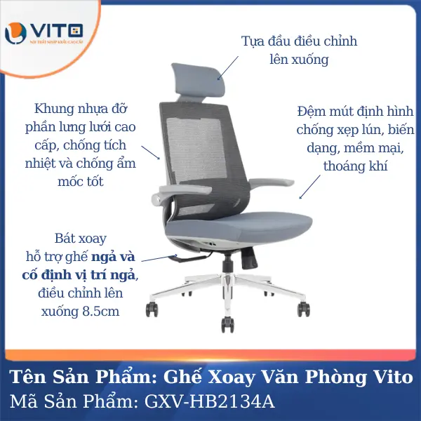 Ghế Xoay Văn Phòng Vito GXV-HB2134A