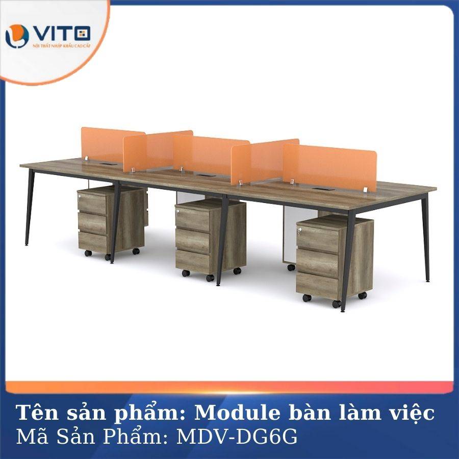 Module bàn làm việc 6 người chân đa giác MDV-DG6G