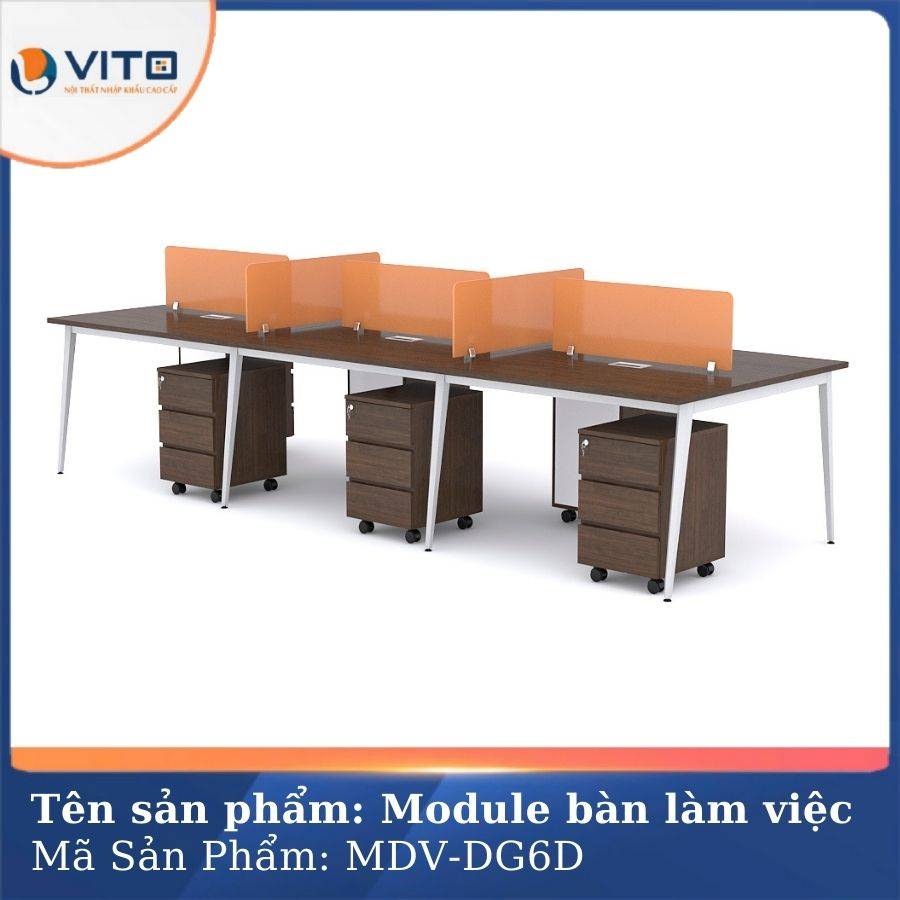 Module bàn làm việc 6 người chân đa giác MDV-DG6D