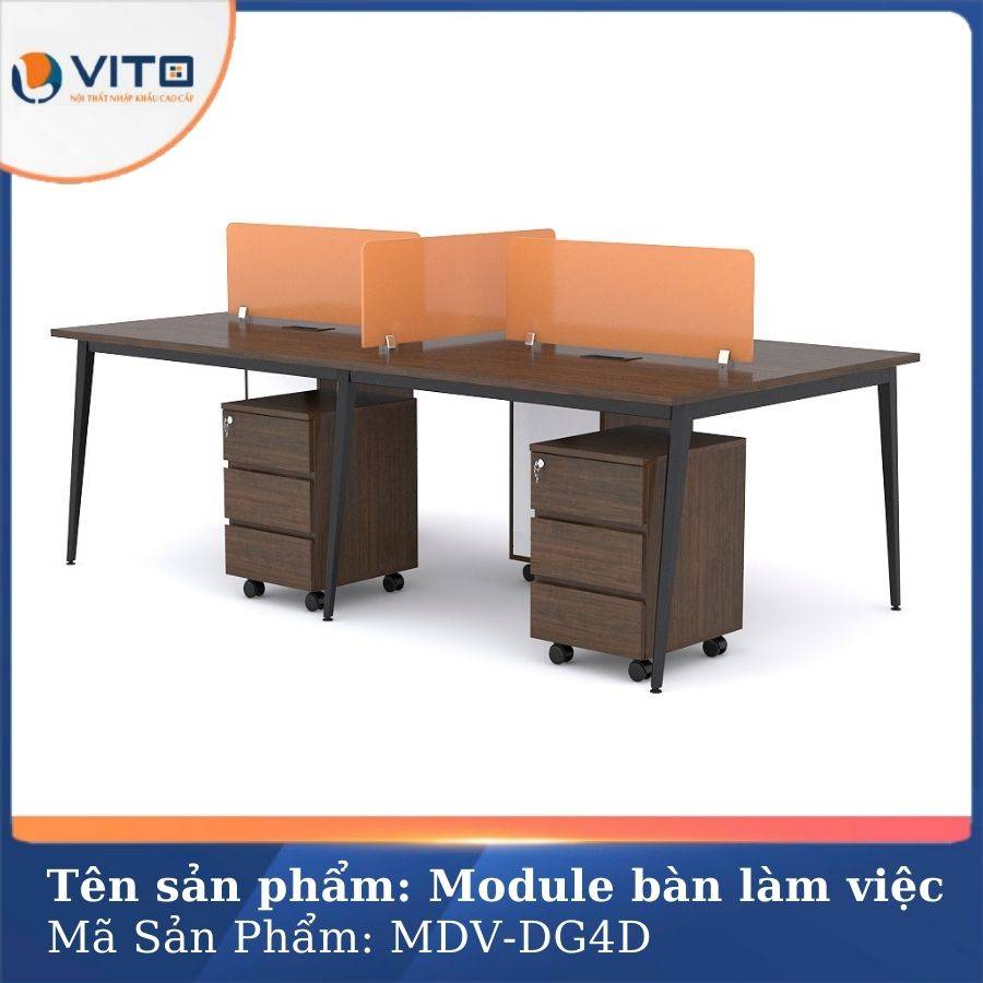 Module bàn làm việc 4 người chân đa giác MDV-DG4D chân đen