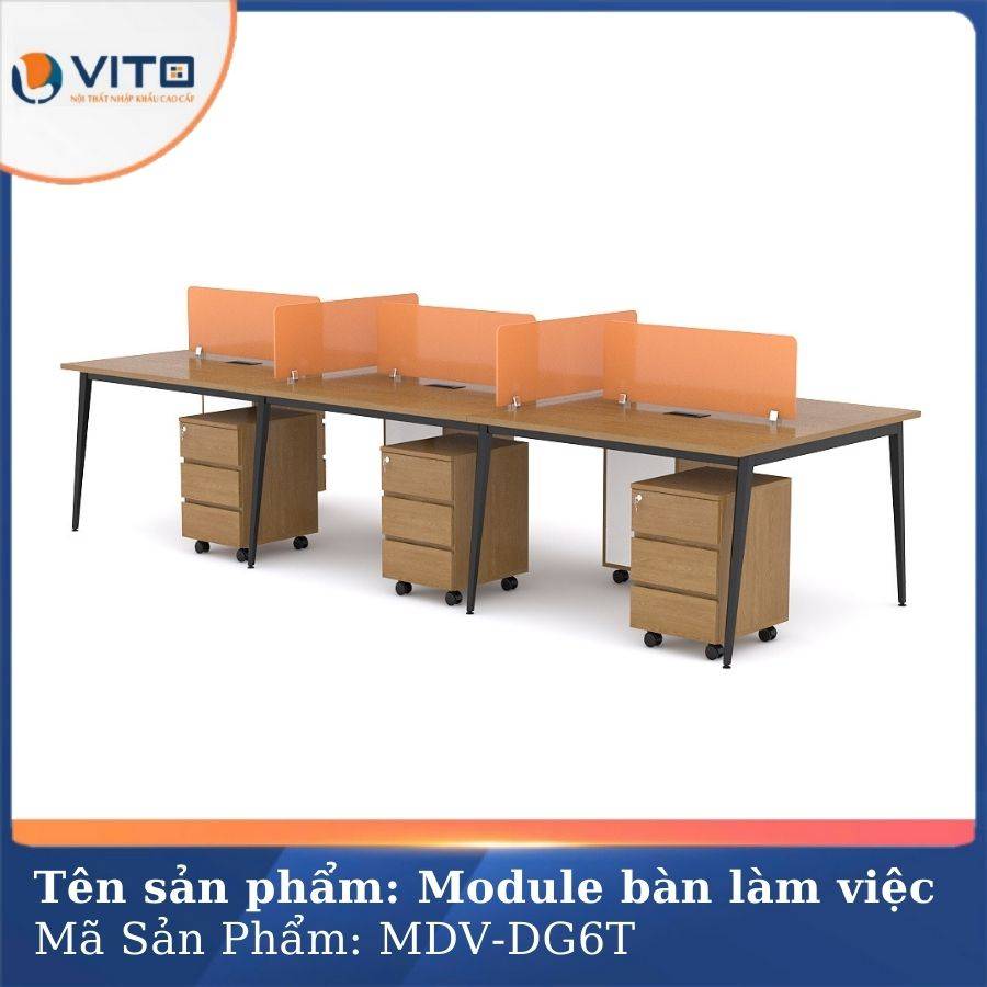 Module bàn làm việc 6 người chân đa giác MDV-DG6T