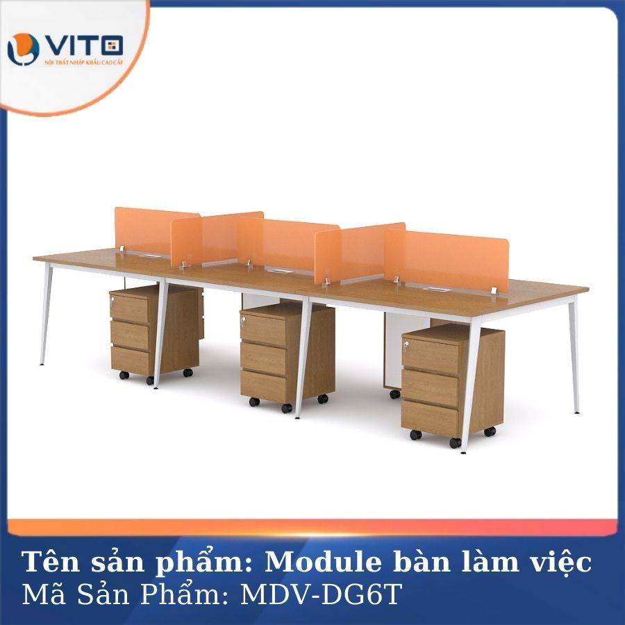 Module bàn làm việc 6 người chân đa giác MDV-DG6T màu trắng