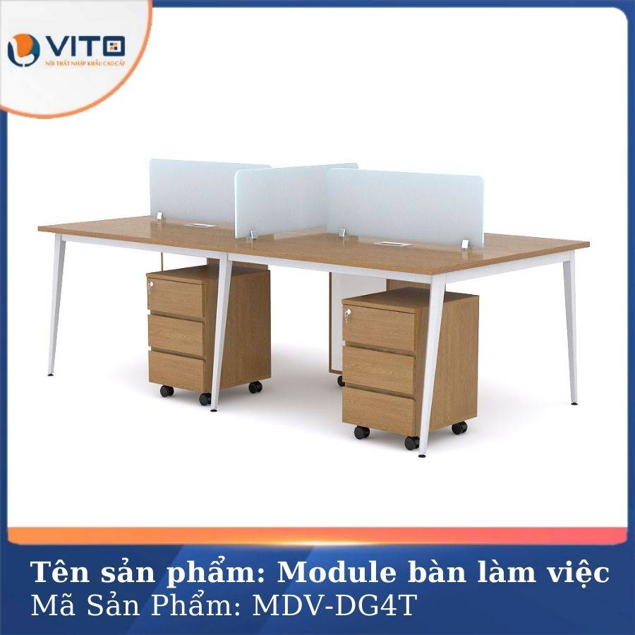 Module bàn làm việc 4 người chân đa giác MDV-DG4T màu trắng