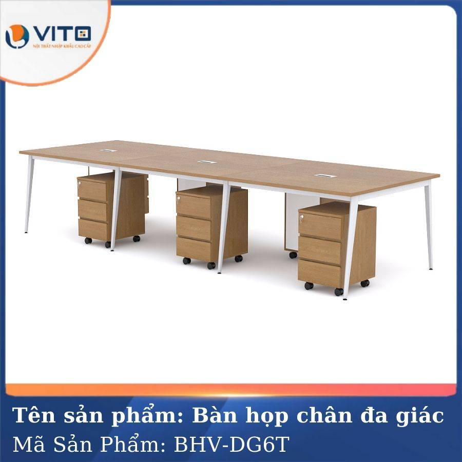 Bàn họp văn phòng chân đa giác BHV-HDG6T màu trắng