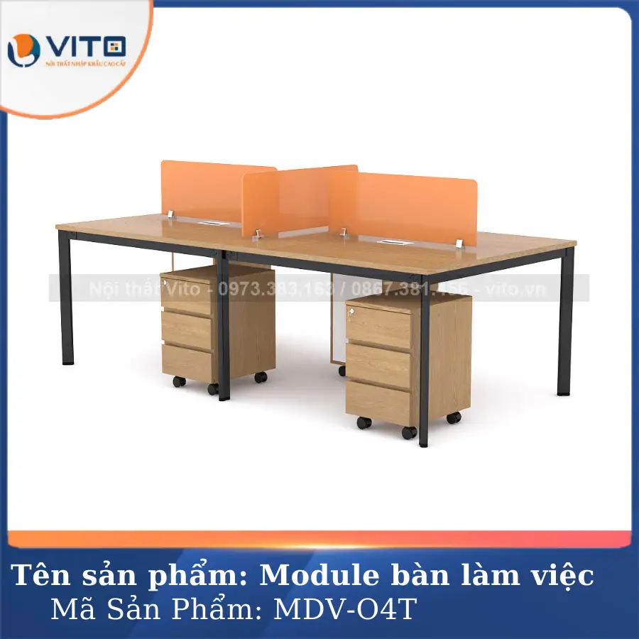 Module bàn làm việc 4 người chân oval Vito MDV-O4T