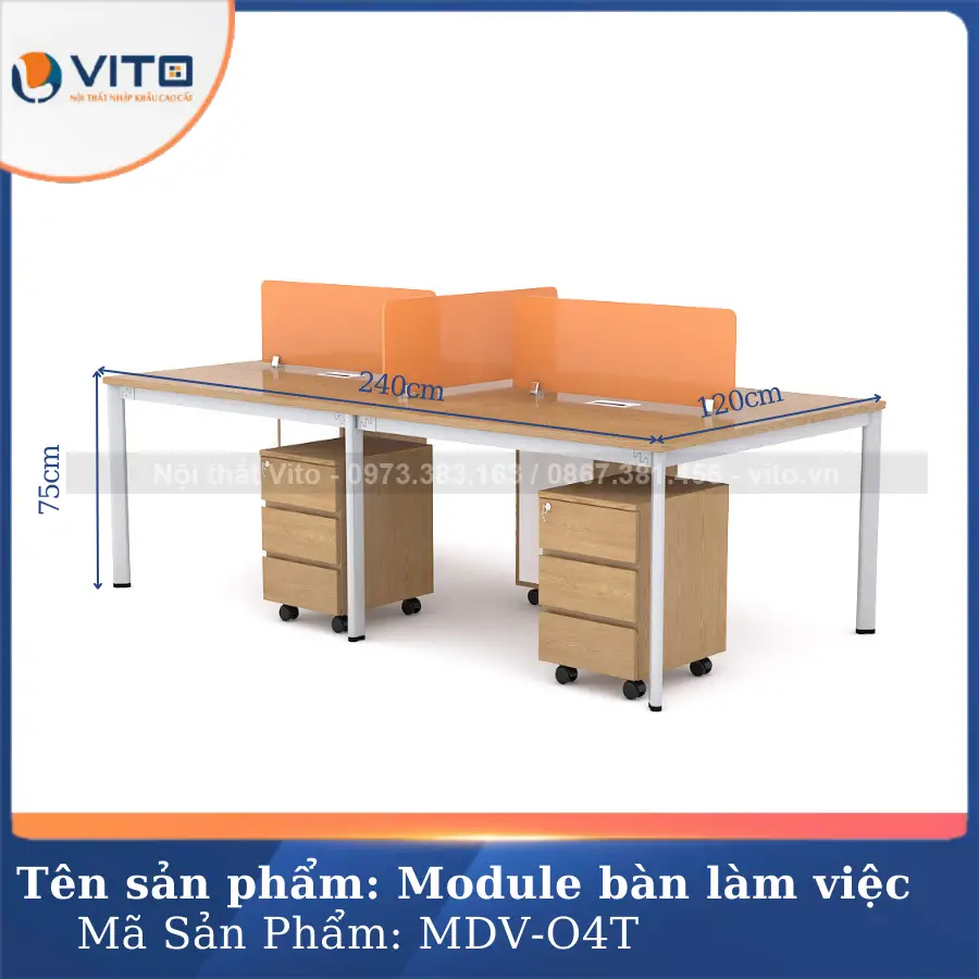 Module bàn làm việc 4 người chân oval Vito MDV-O4T